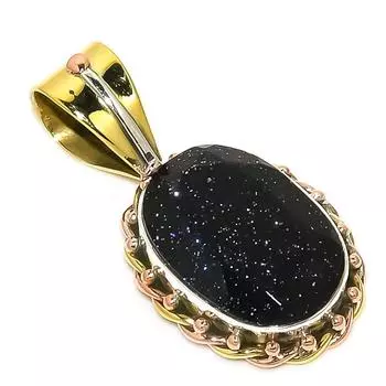 Natural Blue Sunstone Two Tone 925 Solid Sterling Silver Gift Pendant 1.25 s8R85