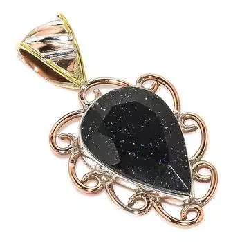 Natural Blue Sunstone Two Tone 925 Solid Sterling Silver Gift Pendant 1.40 N4J45