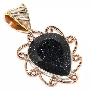 Natural Blue Sunstone Two Tone 925 Solid Sterling Silver Gift Pendant 1.55 Q6m22