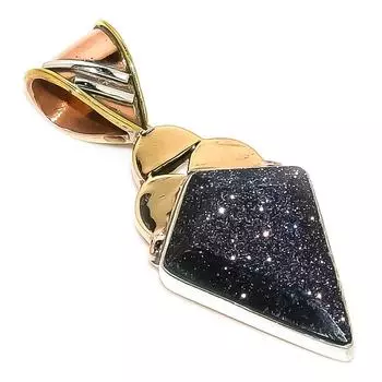 Natural Blue Sunstone Two Tone 925 Solid Sterling Silver Gift Pendant 1.75 i4z03