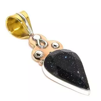 Natural Blue Sunstone Two Tone 925 Solid Sterling Silver Gift Pendant 1.75 w7W51
