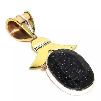 Natural Blue Sunstone Two Tone 925 Solid Sterling Silver Gift Pendant 1.50 a8f74