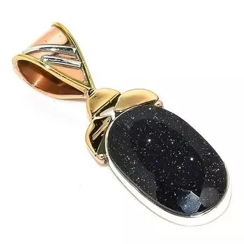 Natural Blue Sunstone Two Tone 925 Solid Sterling Silver Gift Pendant 1.50 s1a99