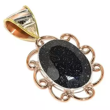 Natural Blue Sunstone Two Tone 925 Solid Sterling Silver Gift Pendant 1.50 W7h27