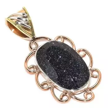 Natural Blue Sunstone Two Tone 925 Solid Sterling Silver Gift Pendant 1.50 A0O59