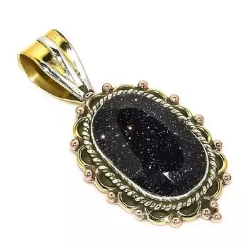 Natural Blue Sunstone Two Tone 925 Solid Sterling Silver Gift Pendant 1.50 C3H51