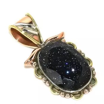 Natural Blue Sunstone Two Tone 925 Solid Sterling Silver Gift Pendant 1.25 K9u35