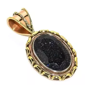 Natural Blue Sunstone Two Tone 925 Solid Sterling Silver Gift Pendant 1.50 e9U83