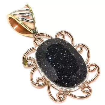 Natural Blue Sunstone Two Tone 925 Solid Sterling Silver Gift Pendant 1.40 L1E60