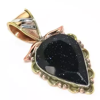 Natural Blue Sunstone TwoTone 925 Solid Sterling Silver Gift Pendant 1.50 J3B74