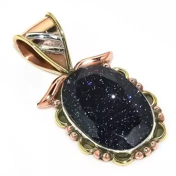 Natural Blue Sunstone TwoTone 925 Solid Sterling Silver Gift Pendant 1.30 q7O76