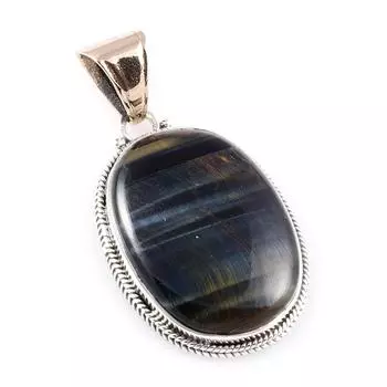 Natural Blue Tiger Eye Gemstone 925 Sterling Silver Two Tone Pendant 1.8 a4h59