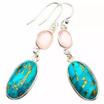 Natural Blue Toapz Peacock Handmade 925 Sterling Silver Earrings 1.75 D3756