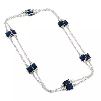 Natural Blue Topaz Gemstone 925 Sterling Silver Jewelry Necklace 18 h6z33