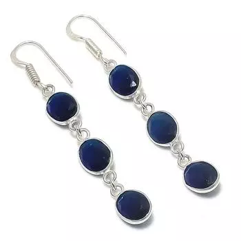 Natural Blue Topaz Gemstone 925 Sterling Silver Jewelry Earring 2.36 P6F02