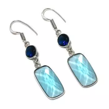 Natural Blue Topaz Gemstone 925 Sterling Silver Jewelry Earring 2.17 Y2c82