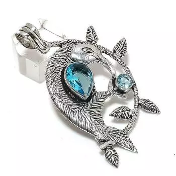 Natural Blue Topaz Gemstone 925 Sterling Silver Jewelry Pendant 2.56 N1q00