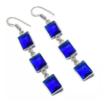 Natural Blue Topaz Gemstone 925 Sterling Silver Jewelry Earring 2.76 t4R88