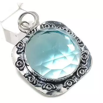 Natural Blue Topaz Gemstone 925 Sterling Silver Jewelry Pendant 2.13 t3T39