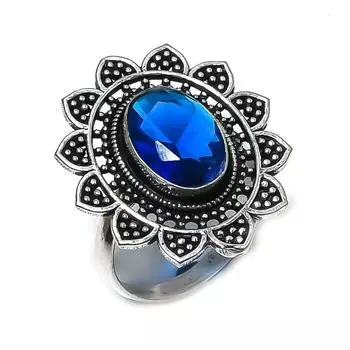 Natural Blue Topaz Gemstone 925 Sterling Silver Jewelry Ring Size 8.5 m7d53