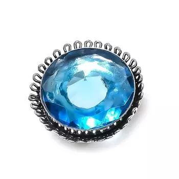 Подарочное кольцо ручной работы из стерлингового серебра 925 пробы с натуральным синим топазом, размер 8 m5N73