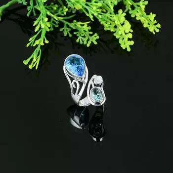 Natural Blue Topaz Gemstone Handmade 925 Sterling Silver Ring Size 10.5 C0f63