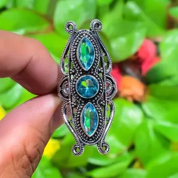 Natural Blue Topaz Gemstone Handmade 925 Sterling Silver Ring Size 11 n1L98