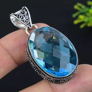 Подвеска из серебра 925 пробы с натуральным голубым топазом ручной работы 1,97 дюйма g9P48