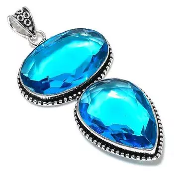 Natural Blue Topaz Gemstone Handmade 925 Sterling Silver Pendant 3.55 n4B82