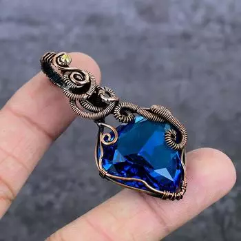 Natural Blue Topaz Gemstone Handmade Copper Wire Wrap Jewelry Pendant 2.40 Y5Q69