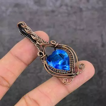 Natural Blue Topaz Gemstone Handmade Copper Wire Wrap Jewelry Pendant 2.56 u9G24