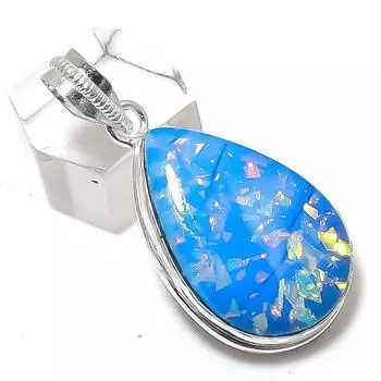 Подвеска из натурального синего триплетного опала из стерлингового серебра 925 пробы 1,85 дюйма W6D06