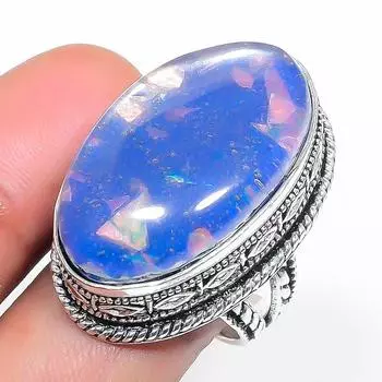 Natural Blue Triplet Opal 925 Sterling Silver Jewelry Ring Size 8.5 W6C12