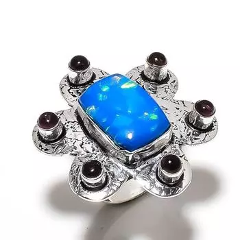 Natural Blue Triplet Opal,Amethyst Gemstone 925 Sterling Silver Ring Size 8 e7P28