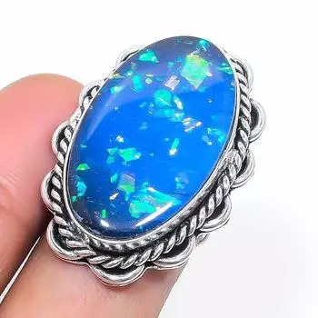 Natural Blue Triplet Opal Gemstone 925 Sterling Silver Jewelry Ring Size 5 D2E38