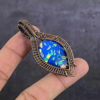 Natural Blue Triplet Opal Gemstone Copper Wire Wrap Jewelry Pendant 2.56 U5U55