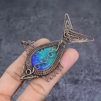 Natural Blue Triplet Opal Gemstone Copper Wire Wrap Jewelry Pendant 2.05 i2o03