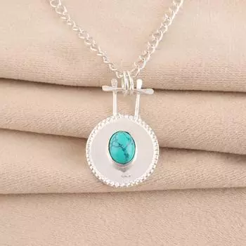 Natural Blue Turquoise Gemstone 925 Stamped Silver Jewelry Handmade Pendant 1.4 PP-57-22