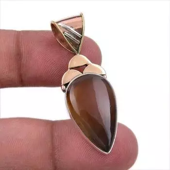 Natural Botswana Agate 925 Solid Sterling Silver Gift TwoTone Pendant 1.75 b8R50