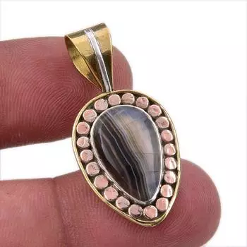 Natural Botswana Agate 925 Solid Sterling Silver Gift TwoTone Pendant 1.25 E0h71