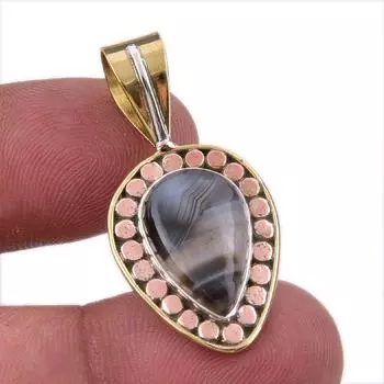 Natural Botswana Agate 925 Solid Sterling Silver Gift TwoTone Pendant 1.50 Y4p84