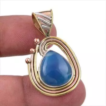 Natural Botswana Agate 925 Solid Sterling Silver Gift TwoTone Pendant 1.50 Y9i58