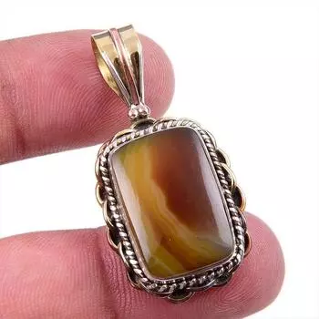 Natural Botswana Agate 925 Solid Sterling Silver Gift TwoTone Pendant 1.50 F8W00