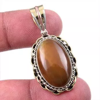 Natural Botswana Agate 925 Solid Sterling Silver Gift TwoTone Pendant 1.50 e8i63