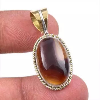 Natural Botswana Agate 925 Solid Sterling Silver Gift TwoTone Pendant 1.50 S7Q93