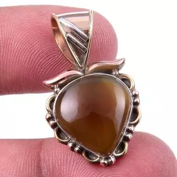 Natural Botswana Agate 925 Solid Sterling Silver Gift TwoTone Pendant 1.25 L5P98