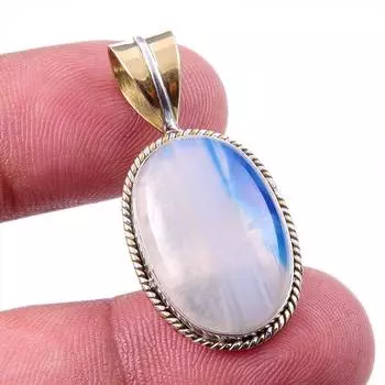 Natural Botswana Agate 925 Solid Sterling Silver Gift TwoTone Pendant 1.25 W9S78