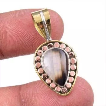 Natural Botswana Agate 925 Solid Sterling Silver Gift TwoTone Pendant 1.50 i9S75