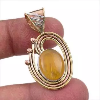 Natural Botswana Agate 925 Solid Sterling Silver Gift TwoTone Pendant 1.50 v7H07
