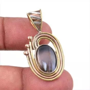 Natural Botswana Agate 925 Solid Sterling Silver Gift TwoTone Pendant 1.50 B7O09